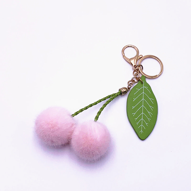 Wholesale Cute Cherry Pom Pom Keychain